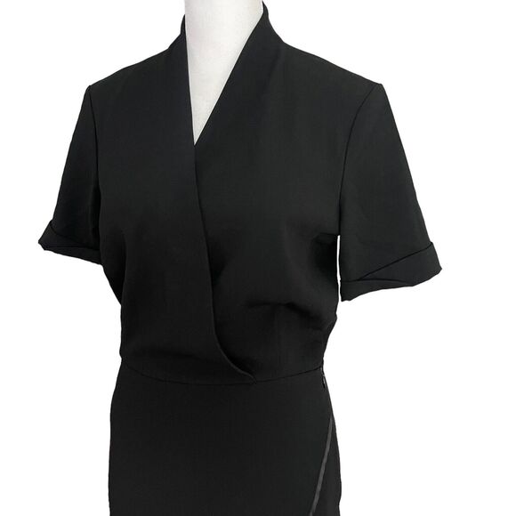 MM LaFleur 0 Sheath Dress Surplice Vneck Black Short Sleeve Pockets Sleek - Picture 7 of 12